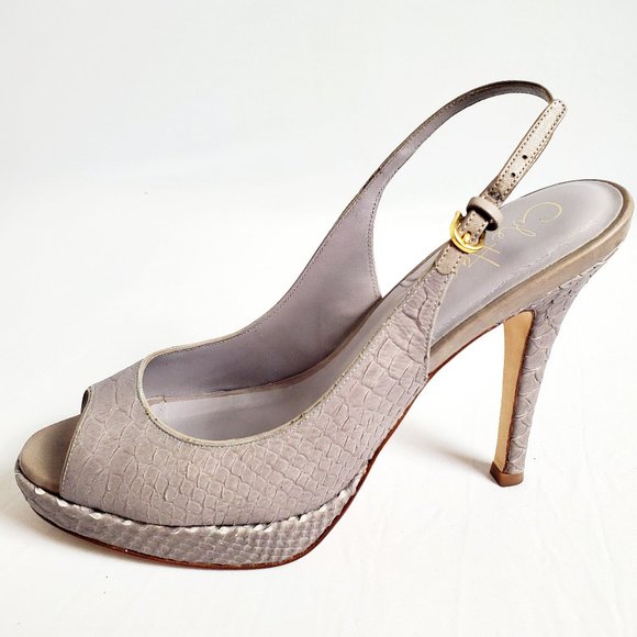 Cole Haan Gray Snakeskin Peep Toe Platform Nike Air Sling Back 4" Heels. - Picture 1 of 15
